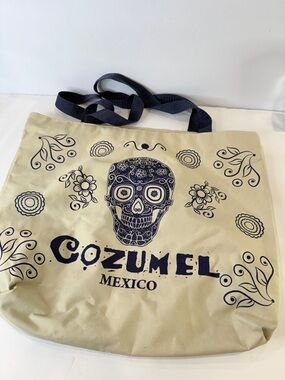Cozumel Mexico Tote Bag Sugar Skull Beach Travel Zip Shopper Large